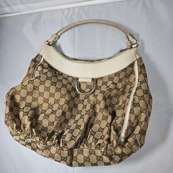 GUCCI D Ring GG Canvas Leather Abbey Hobo Large - Picture 1 of 8